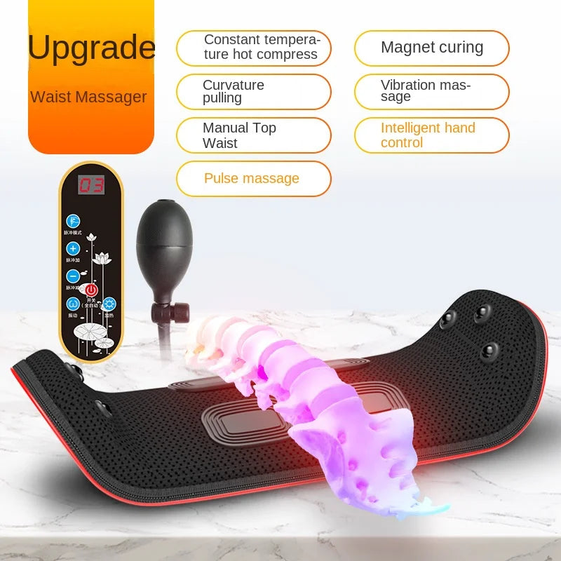 Lumbar Massager Heating Pulse Stretching Hot Compress Magnet Vibration Massage Cushion